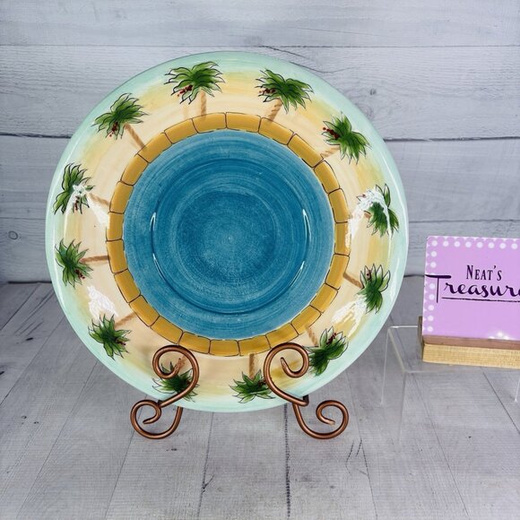 Anne Ormsby Baum Bros Imports TROPICAL PALM Pool Ceramic 12.5" Serving Platter - Picture 1 of 12